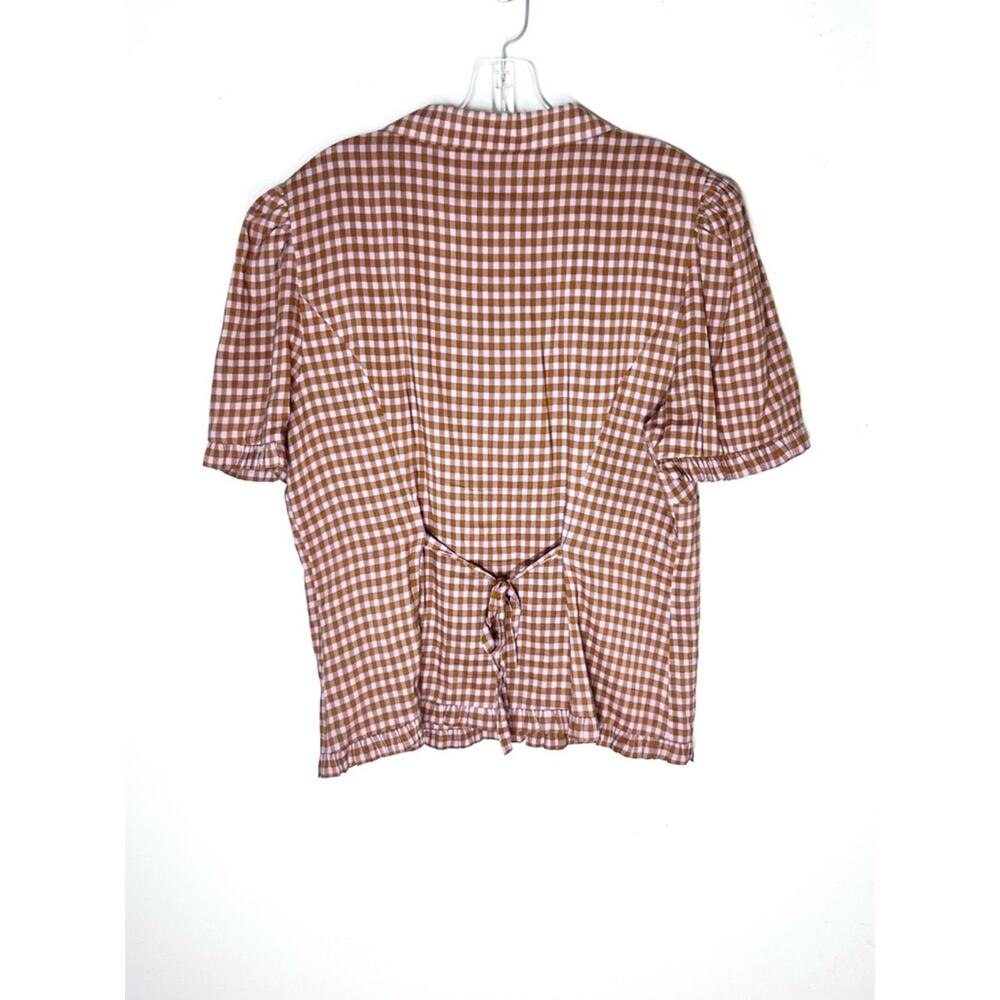 Reformation Olli Top Audrie Check Short Sleeves Button Front Sz 12 - Picture 3 of 6